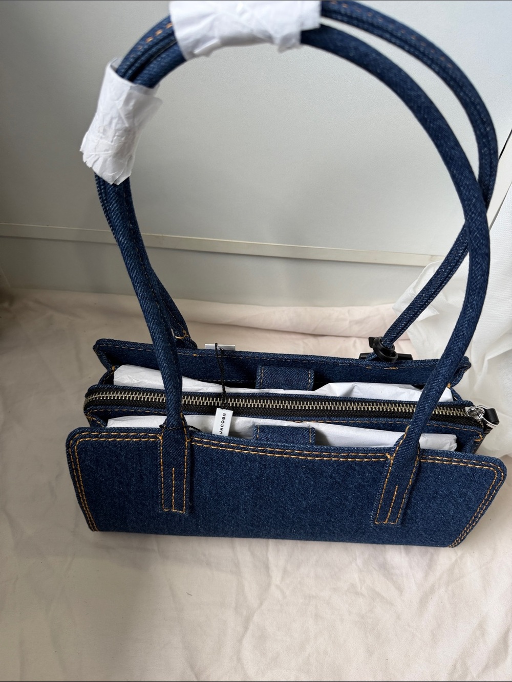 Marc Jacobs Dark Blue Denim Shoulder Bag with Lock Charm - Picture 2 of 6